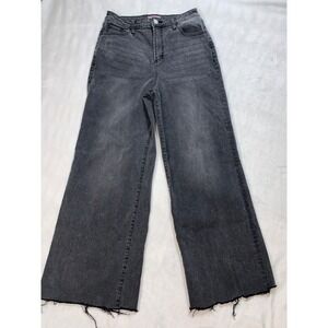 Juicy Couture Jeans Womens 9/29 Charcoal Rhinestone Embellished Wide Leg Raw Hem